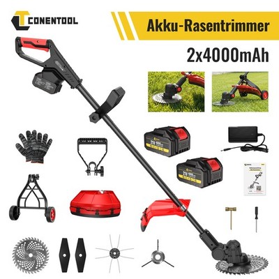 CONENTOOL 10'' 1200W Elecktro Rasentrimmer Freischneider Rasenmäher 4Ah Akku Hof