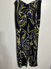 Chicos Travelers Pants Size 1 Medium Black Blue Bold Floral No Wrinkle Pull On