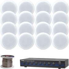 5.25" White 150W Speakers, Speaker Wire, 8-Channel Speaker Selector, Bundle