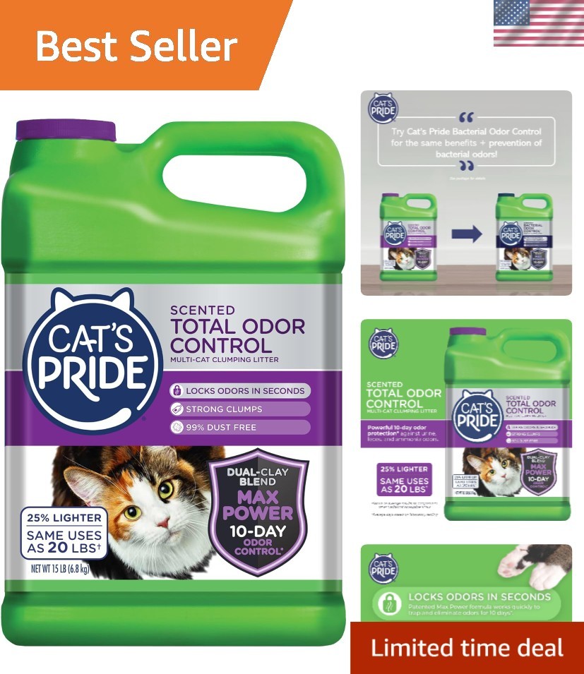 Ultra Strong Clumping Cat Litter - 15lbs of 10-Day Odor Control with Fresh Scent