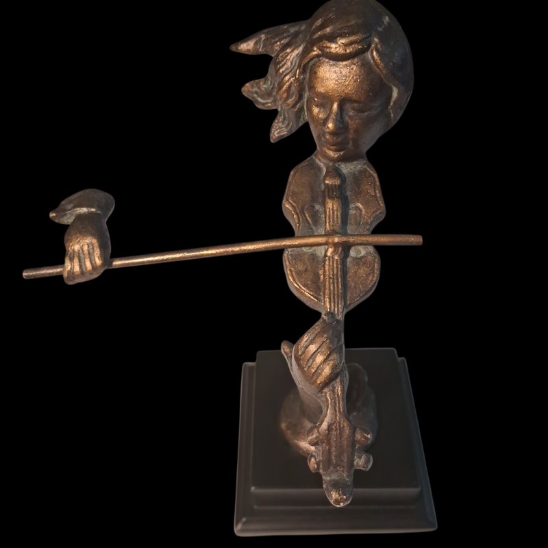 Abstract Modern Art Female Violin Fidler Player Bronze Sculpture Figure 9.5" T