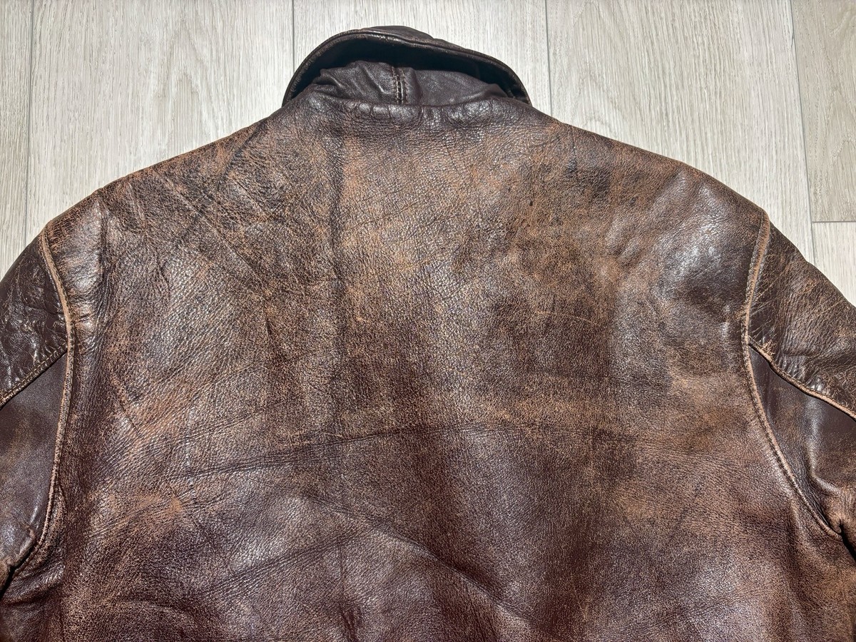 VTG 70s Leather A2 Flight Jacket Brown Distressed Patina Talon Zip