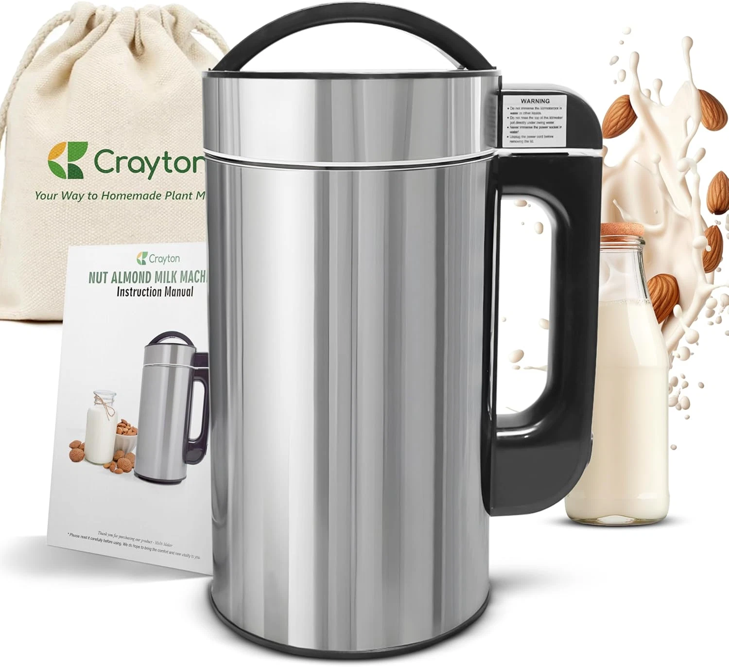 7-in-1 Nut Milk Maker, 1.5L Stainless Steel for Almond, Soy & Oat Milk