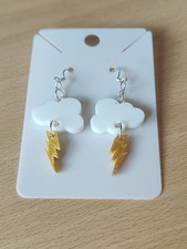 Storm Cloud and Lightning Bolt Earrings 925 Silver Hooks Handmade Jewellery Gift