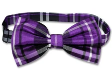 Vesuvio Napoli BOWTIE Purple Black White Color PLAID Design Mens Bow Tie