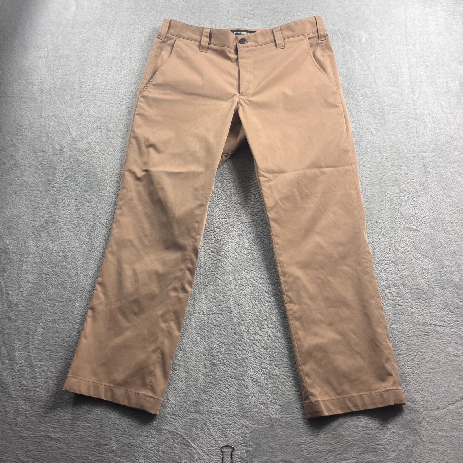 Bluffworks Chino Pants Men 31x28 Tan Brown Tailored Fit Travel Trousers NYC Made