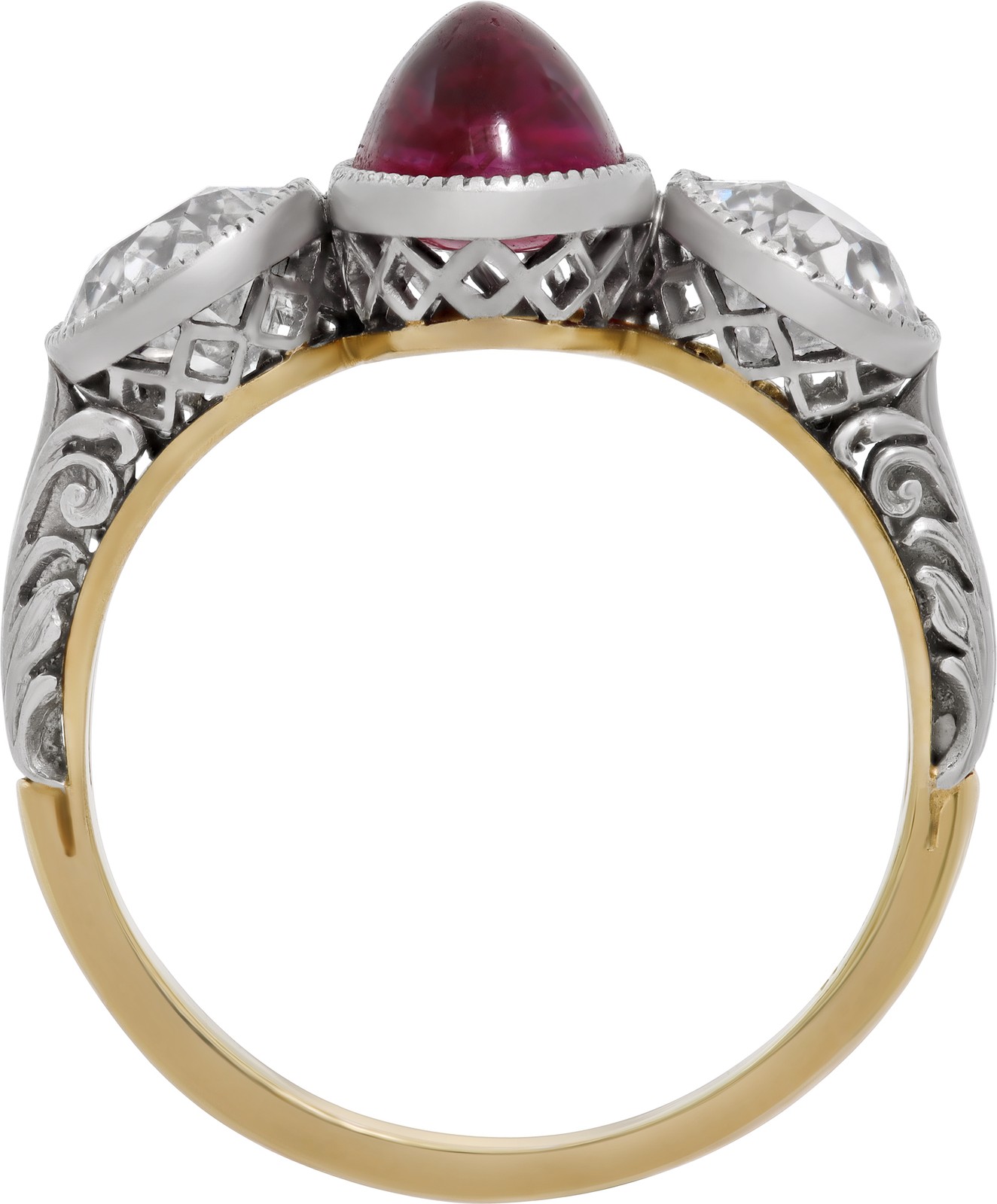 Antique three stone ruby and diamond ring crafted… - image 5