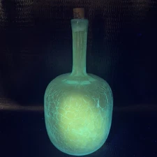 Blenko Blue Crackle Glass Bottle Decanter Vase Hand Blown Manganese 365nm Glow