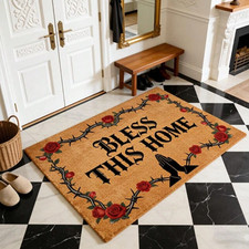 Gothic Rose Doormat Bless This Home Floral Christian Prayer Welcome Mat