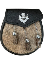 Handmade Scottish Kilt Sporran: Leather, Thistle Badge, Chain Belt