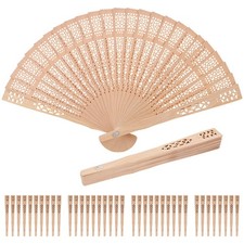 40 Pack Sandalwood Fan, Wooden Folding Fan, Chinese Sandalwood Personal Hand ...