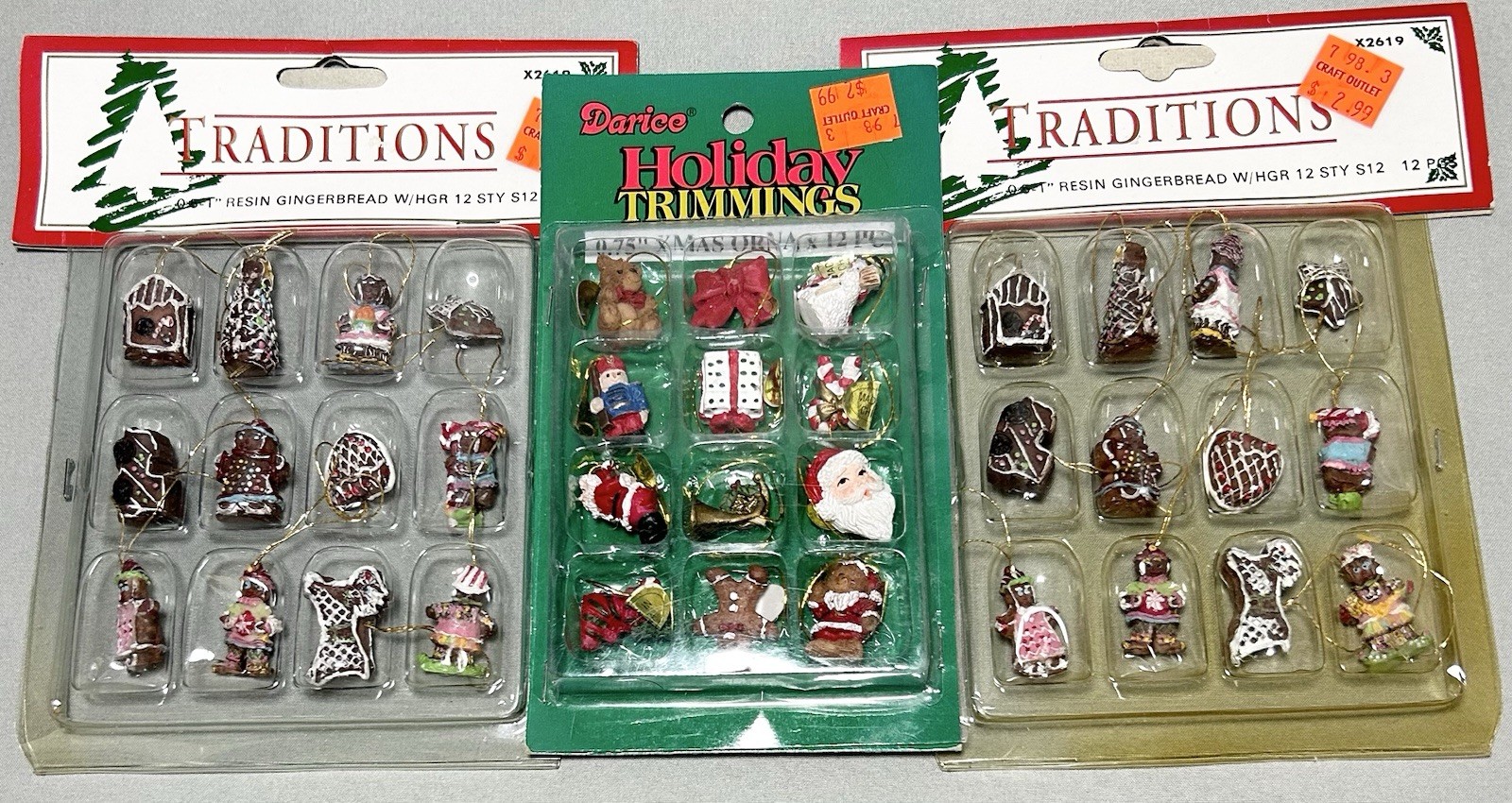 Vtg Mini Holiday Christmas Tie-Ons Trimmings Resin Ornaments
