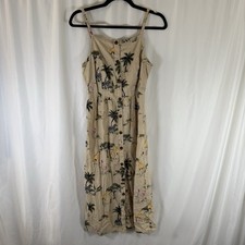 Old Navy Linen Blend Midi Dress Women's Small Brown Zoo Animals Button Front