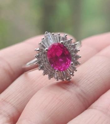 925 Sterling Silber Rosa Zirkon Halo Statement Ring Ag 925