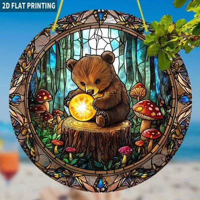 Glowing Firefly Bear Acrylic Suncatchers Wall Decor Magical Forest Home Accent
