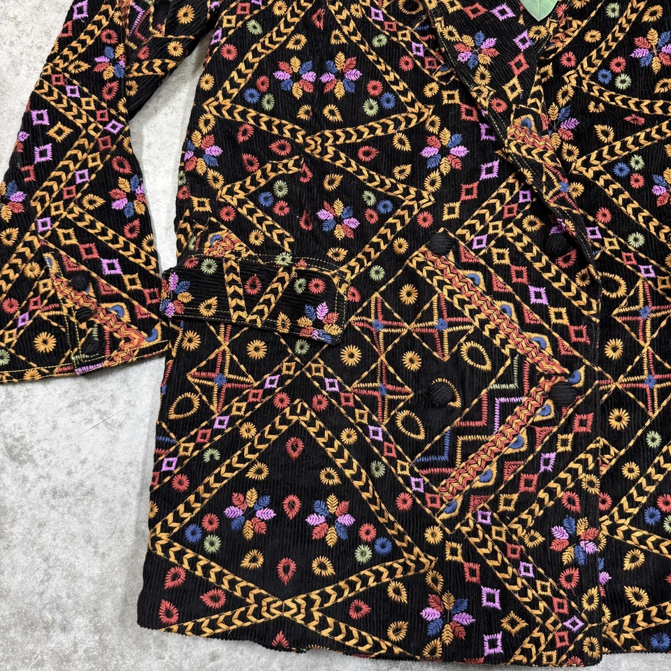 Chaqueta Farm Rio Mujer Mediana Negra Pana Bordada Blazer Boho Floral Foto 4 de 4