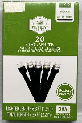 Holiday Time Christmas 20 Cool White Micro LED Lights Battery Powered 7.25ft