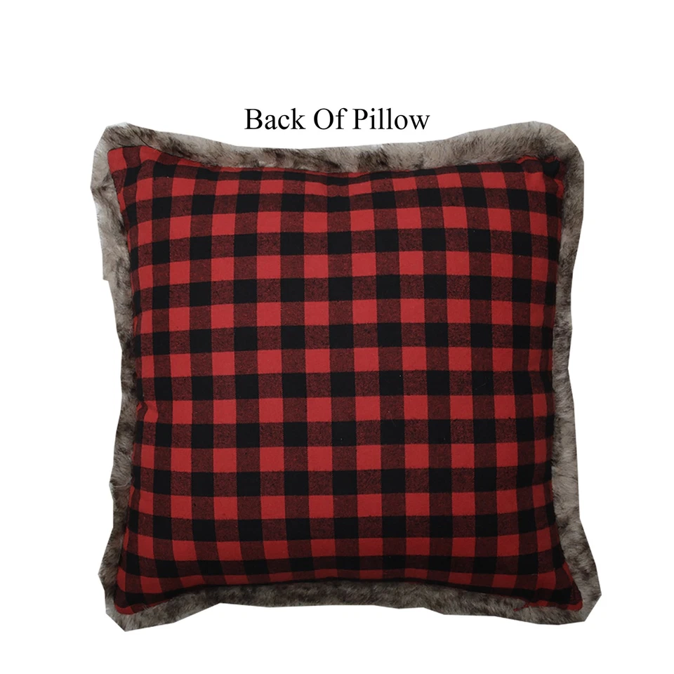 Travesseiro quadrado de pele sintética boneco de neve vermelho/preto 18 polegadas - Imagem 2 de 2