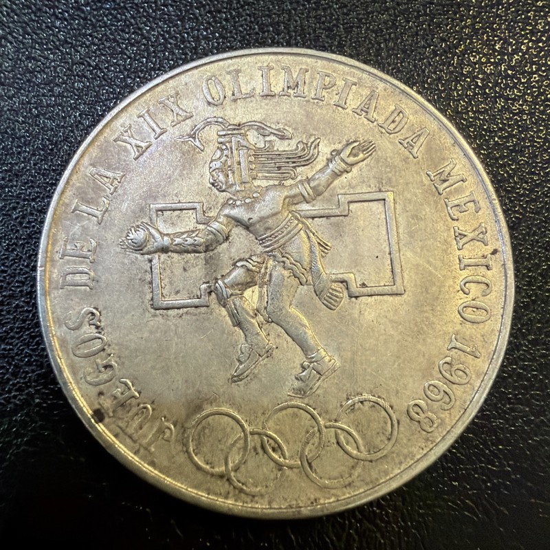 1968 MEXICO CITY OLYMPICS SILVER 0.720 LEY 25 PESOS COIN Br80