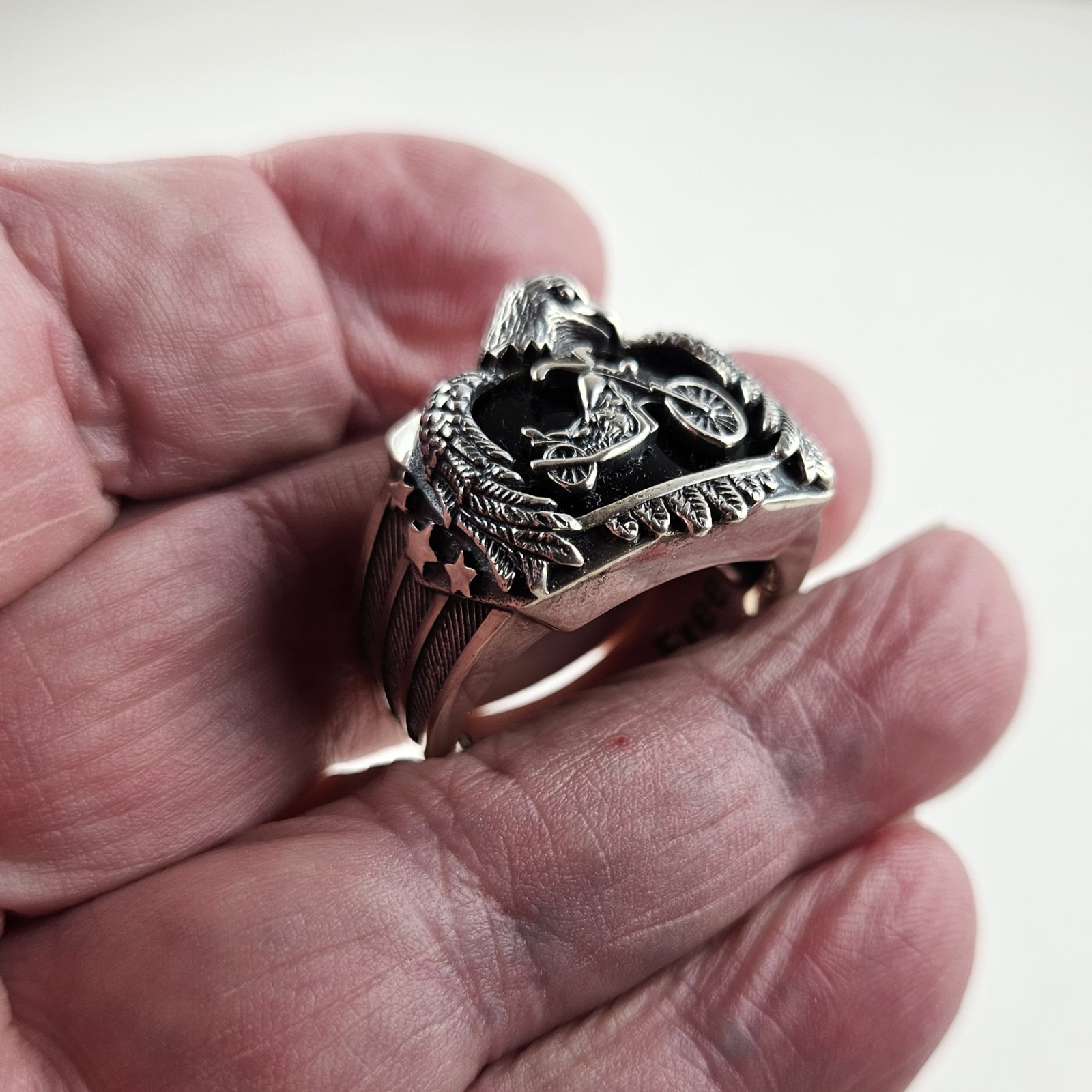 BGE Sterling Silver Eagle Ring with Motorcycle On… - image 7