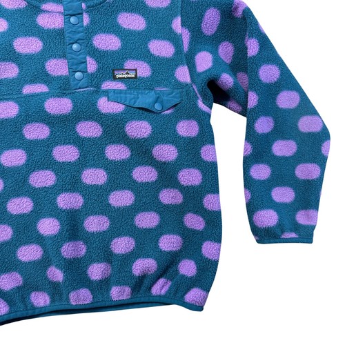 Patagonia Synchilla Pullover Girls Medium 10 Blue Pink Polka Dot Jacket Snap Top - Picture 5 of 12