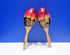 Pair Vintage Wood Maracas from Mazatlan, Mexico