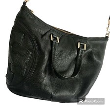 TORY BURCH All-T Leather Satchel Bag Zip Satchel/Crossbody Pockets Black
