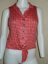 NEW OWL BUTTON UP CORAL FRONT TIE  COLLAR SHIRT TANK TOP URBAN MEDIUM