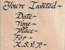 You're Invited Script 3 x 2 1/4" Rubber Stamp, Invitation Stamp, Card Making