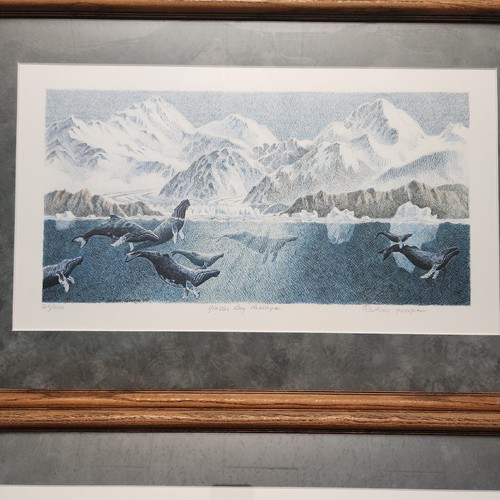 Conjunto numerado de impresiones artísticas enmarcadas con tinta color orcas y ballenas jorobadas de colección - Imagen 5 de 13