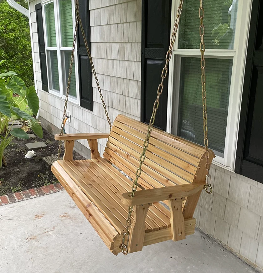 5ft Wooden Porch Swing Outdoor Patio Natural Wood Bench Hanging Garden Yard