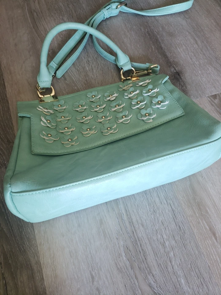 Bolso de mano Nila Anthony verde menta asa superior correa para el hombro flores cartera solapa Foto 3 de 4
