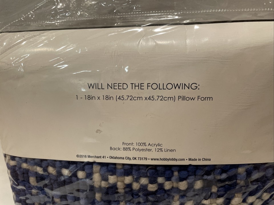 Merchant 41 (Hobby Lobby) Pillow Cover 18x18 Blue & Cream Farmhouse | eBay