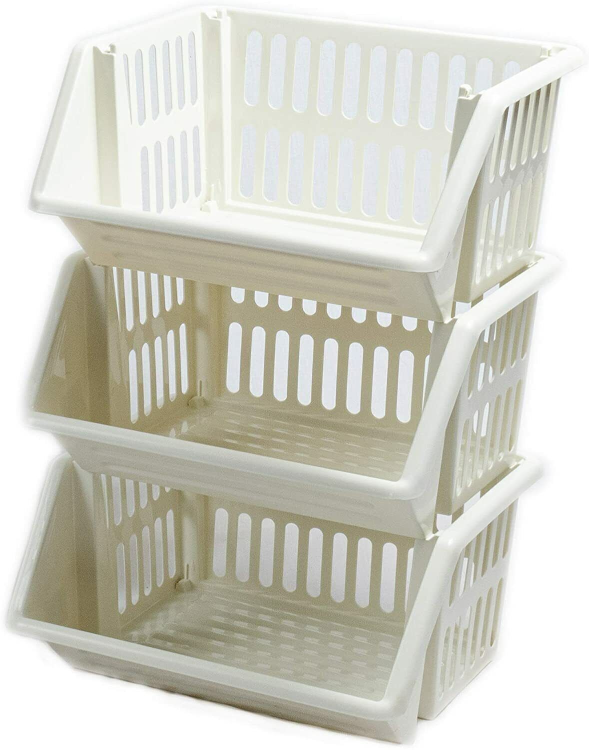 3 TIER 18cm VEGETABLE FRUIT STORAGE BASKET KITCHEN STACKING STACKABLE