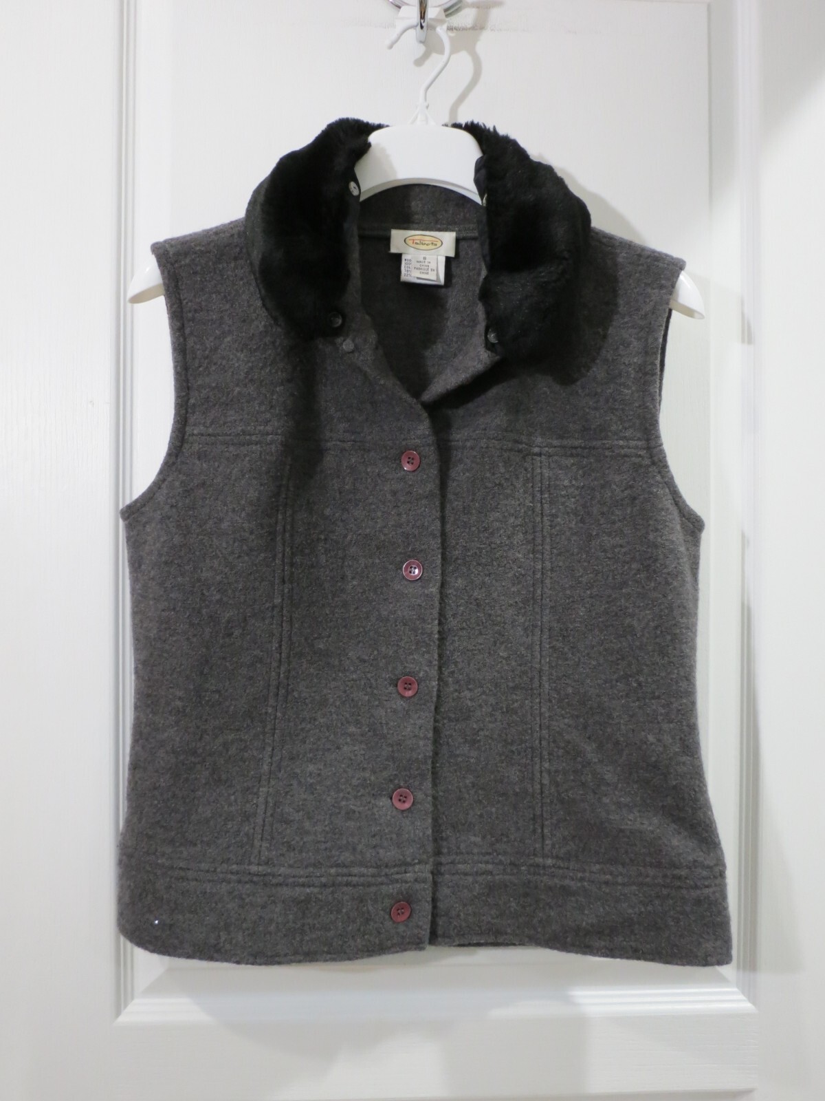 Talbots 100% Wool Solid Gray Full Button Vest w/ … - image 10