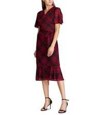 NEW LAUREN RALPH LAUREN RED BLACK BELTED MIDI DRESS SIZE 16 $165