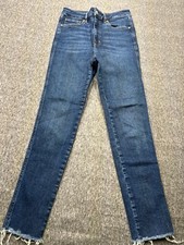 We The Free People Raw Hem Straight Dark Blue Jeans Size 30