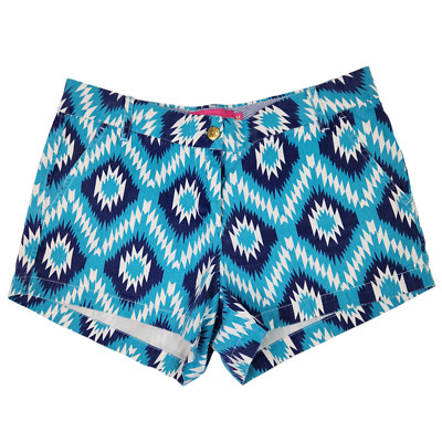 Macbeth Collection Womens Shorts Size M Blue White Aztec Batik Print 3'' Inseam