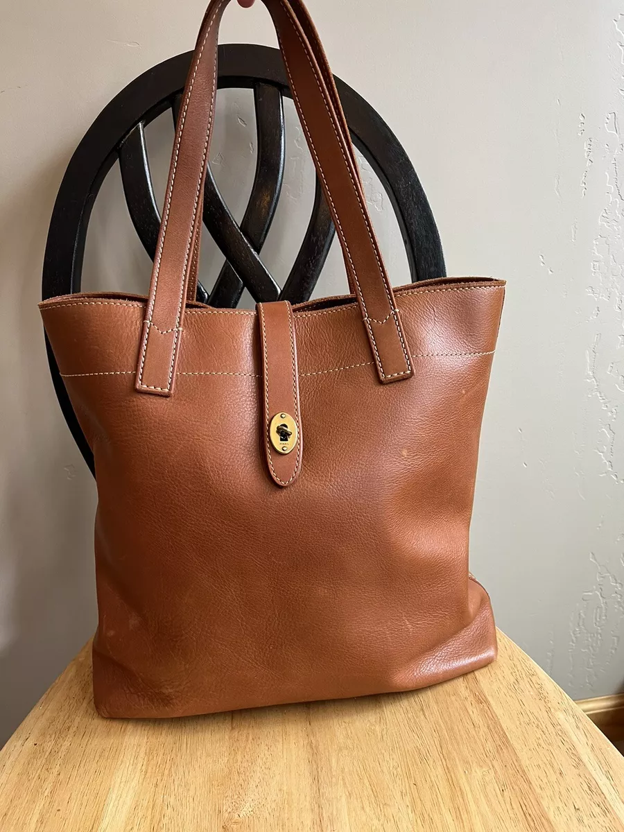 FOSSIL Austin Tote BROWN Rugged Leather Tote Vintage Large Handbag Shoulder  Bag