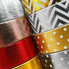 Elegant METALLIC FOIL WASHI TAPE 15mm Trim Sticky Craft Decorative Edge Roll 10M