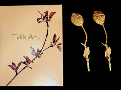 Michael Michaud Table Art PEACH PIT Spoons Pewter Gold Plated Box Set Great Gift