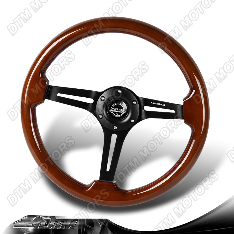 NRG RST-018BR-BK 350MM Brown Wood Grain Black Spoke 3
