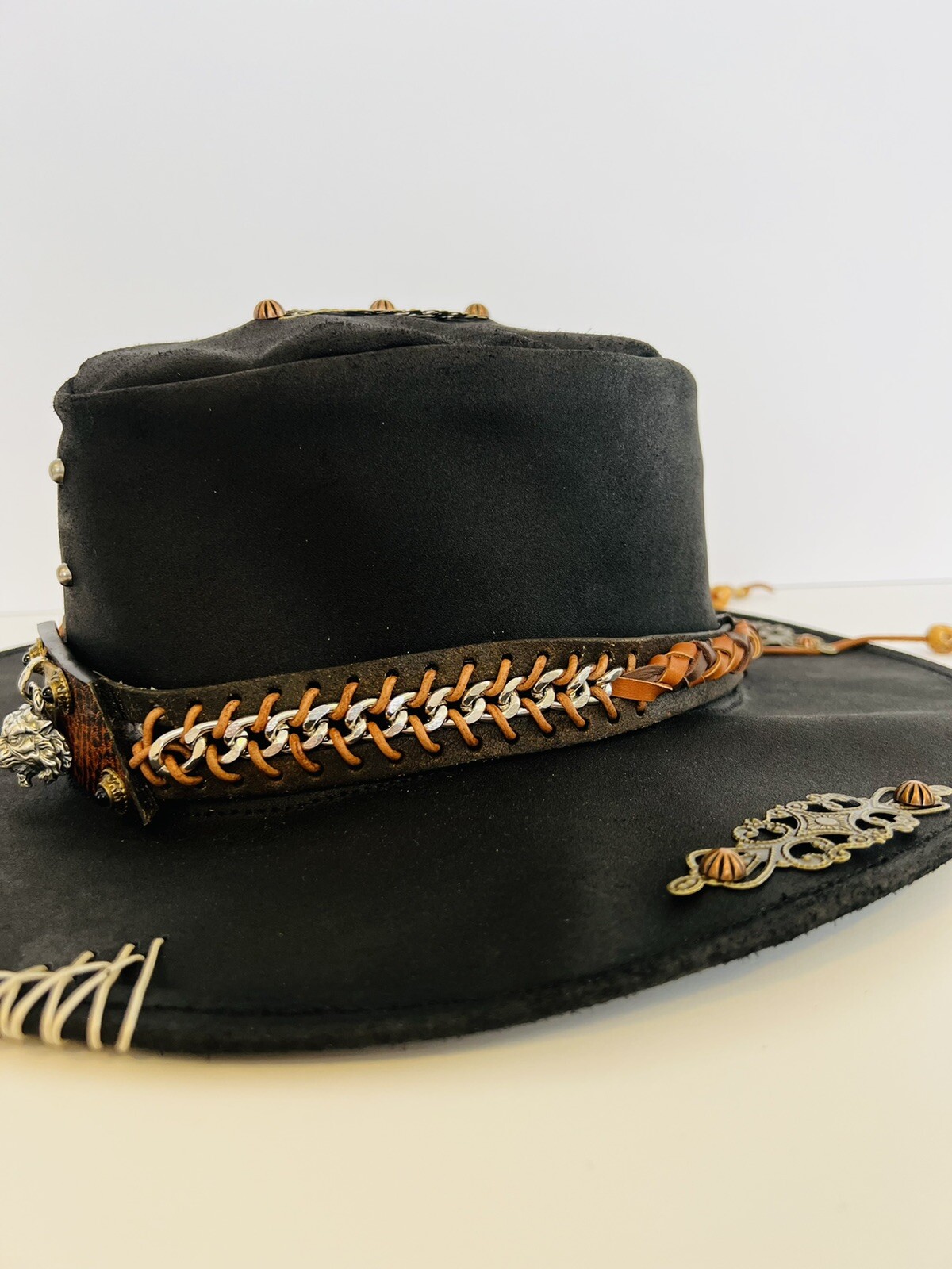 Hat Leather  Flat Brim Hunter Hunt Tiger image 6