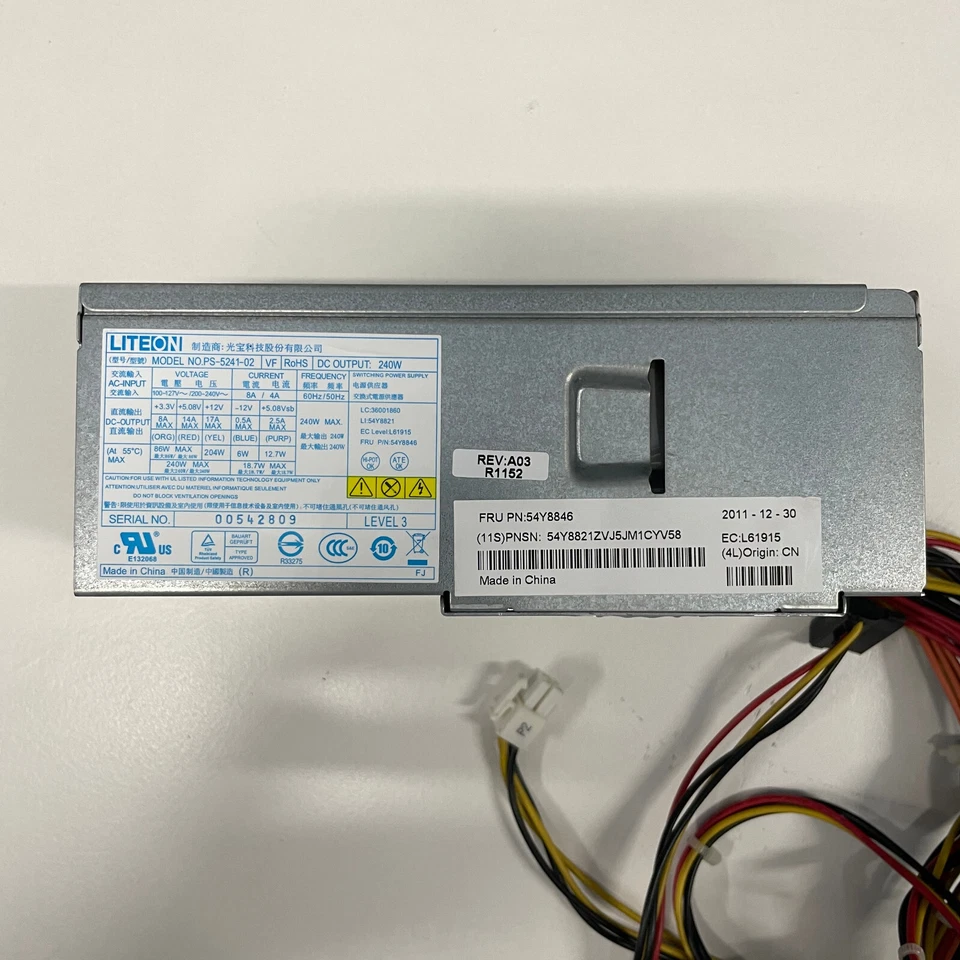 Lenovo ThinkCentre M70e M71e M72e M80 M81 M91 Series 240W PSU PS-5241-02 54Y8846 - Image 2 of 4