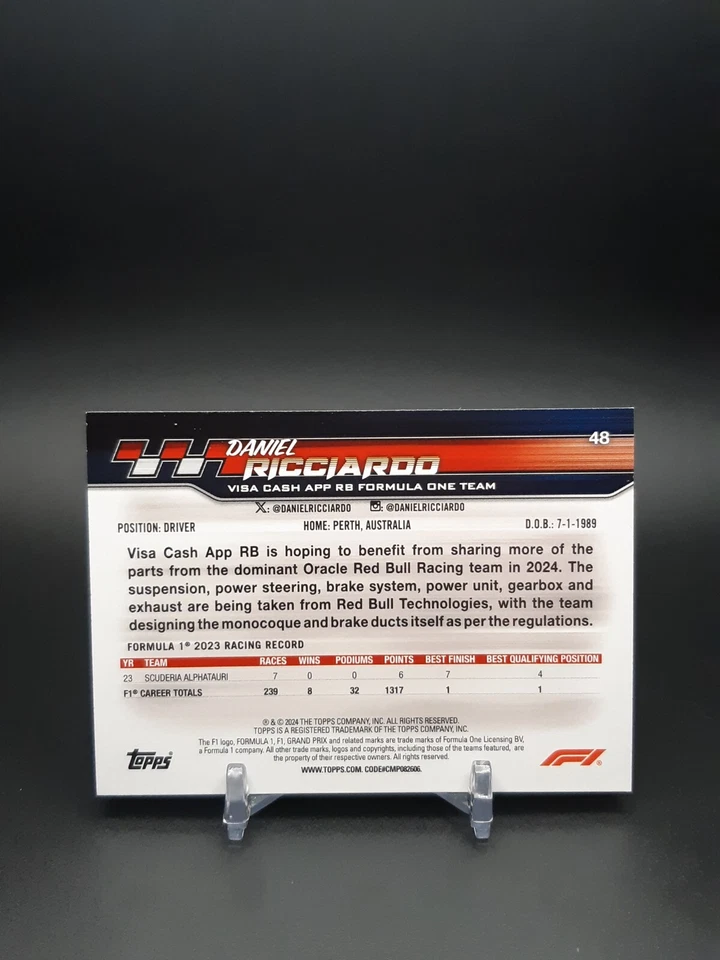 2024 Topps Paddock Pass Formula 1 Car Red Foil Daniel Ricciardo #48 - Image 2 of 2