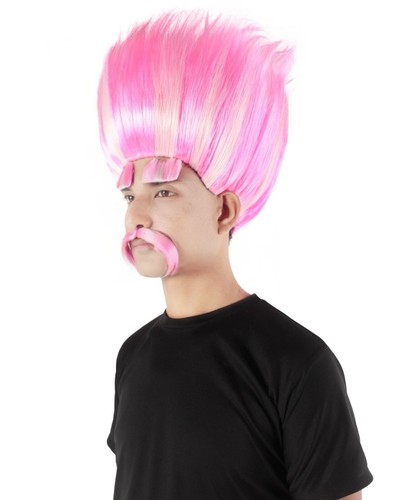 Adult Troll King Wig with Eyebrows & Mustache - Halloween Cosplay Hairpiece - Picture 41 of 121