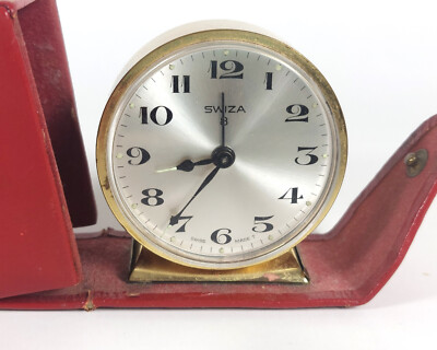 SWIZA 8 置時計 Swiza 8 working travel and alarm clock in red leather travel case