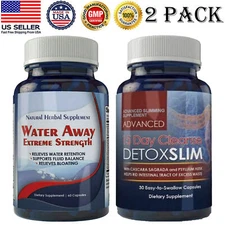 Diuretic Water Away 700mg Pills Detox Cleanse Fat Burner Weight Loss Caps 2 Pack