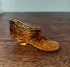Fenton Amber Glass Daisy And Button 3 1/2" Long Glass Shoe