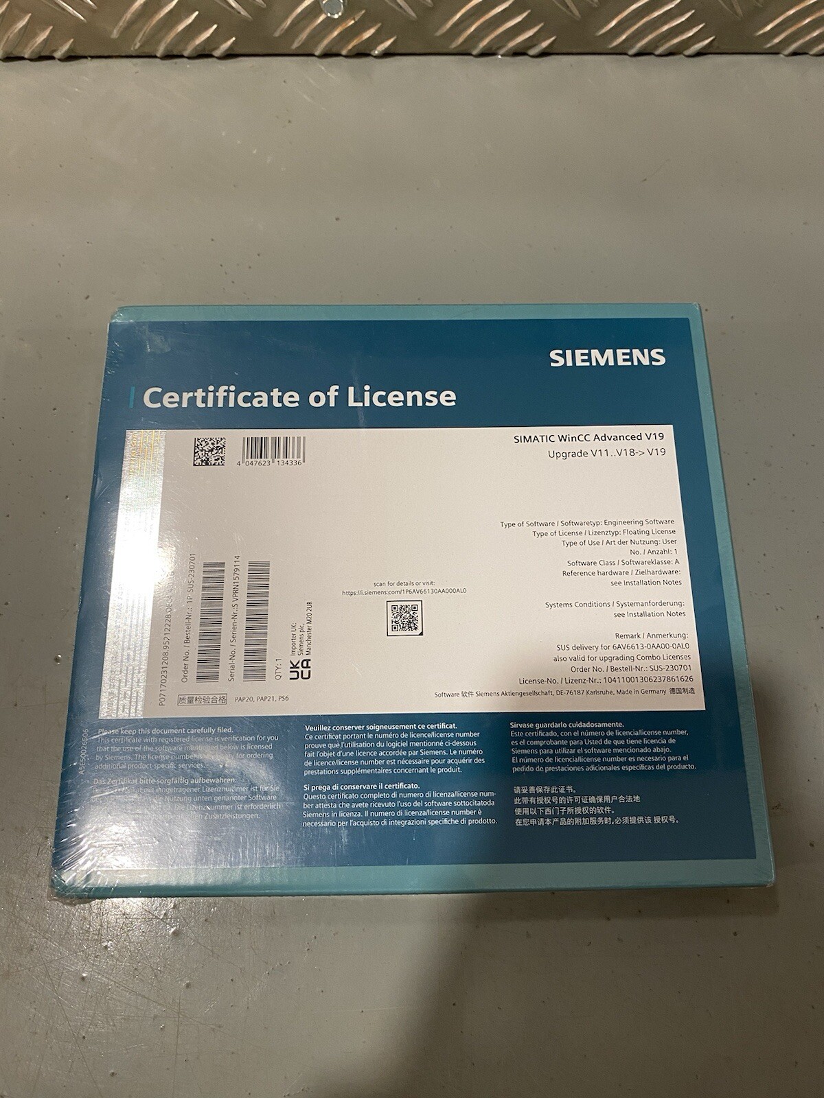 Siemens SIMATIC WinCC Advanced V19 Software License SUS-230701 Brand New Sealed
